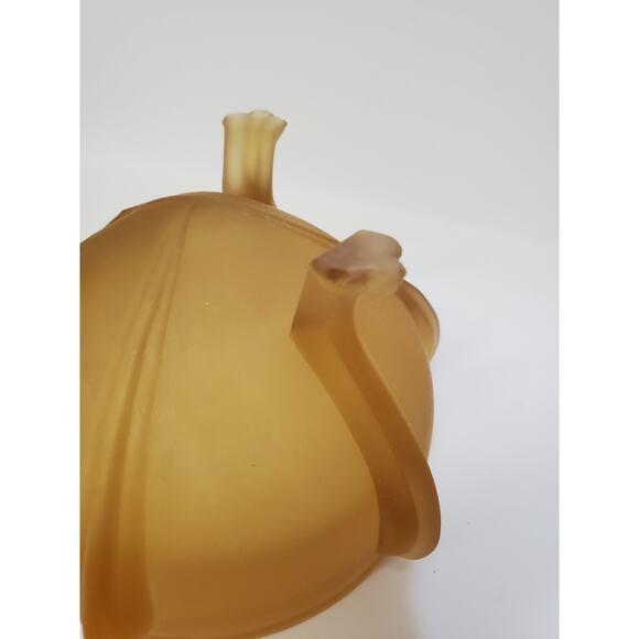 Vintage Art Deco Amber Frosted Glass Vanity Powder Jar Footed with Celluloid Lid - Picture 8 of 16